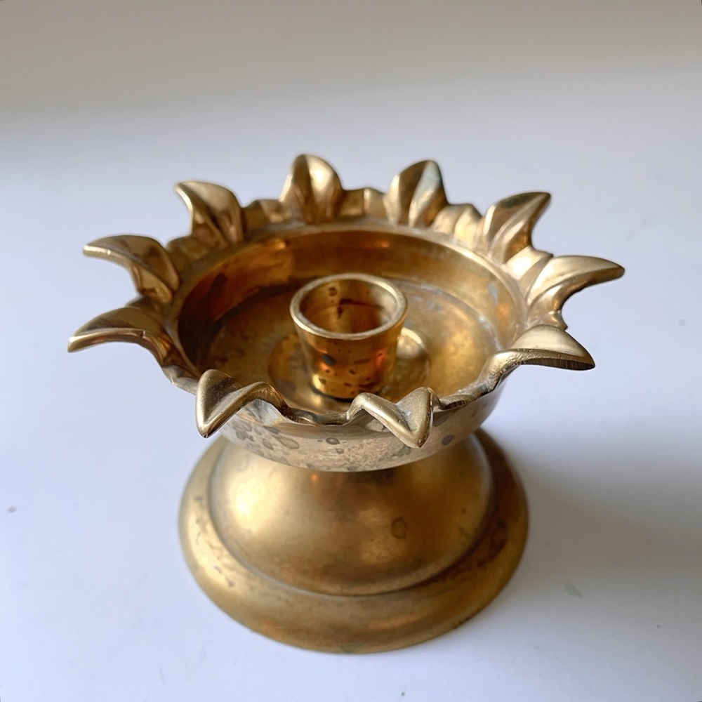 Vintage Brass Sunflower Sunburst Mid Century Modern Candle Holder Bohemian MCM
